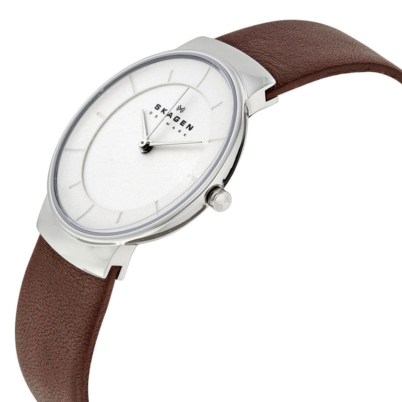 Skagen White Dial Brown Leather Ladies Watch SKW2058 - The Watches Men & CO #2
