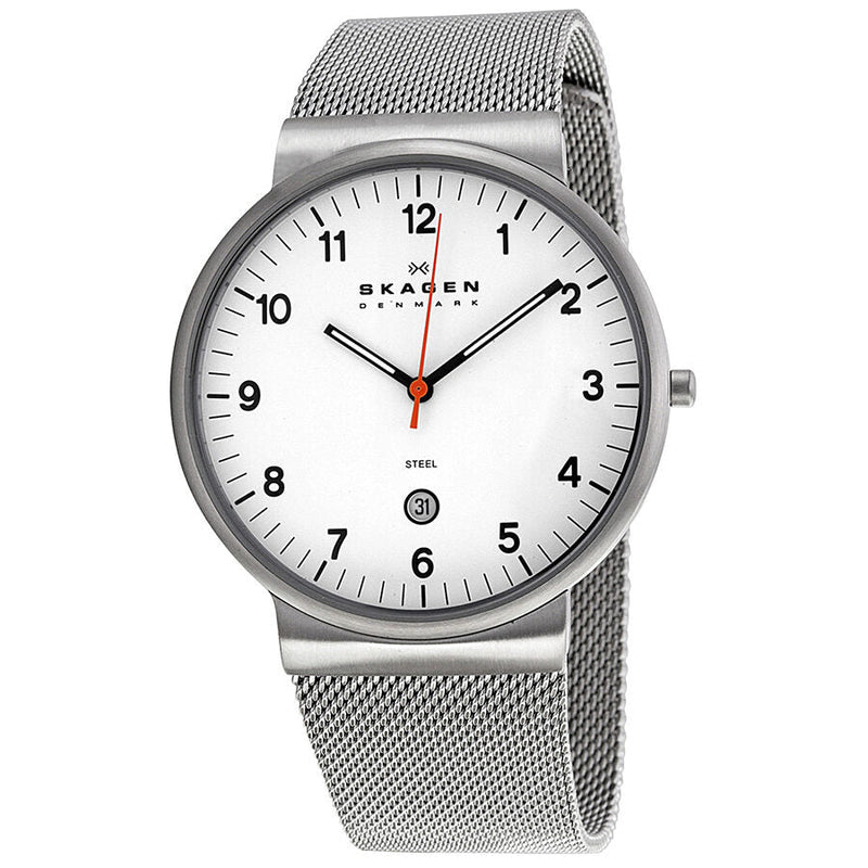 Skagen White Dial Stainless Steel Mesh Men's Watch SKW6025 - The Watches Men & CO