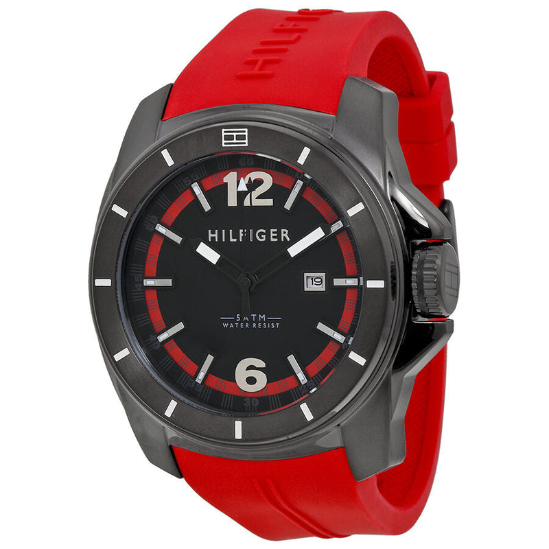 Tommy Hilfiger Black and Red Dial Red Rubber Men's 1791112 - The Watches Men & CO