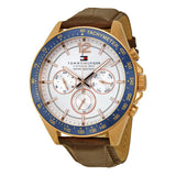 Tommy Hilfiger Luke Multi-Function White Dial Brown Leather Men's Watch 1791118 - The Watches Men & CO