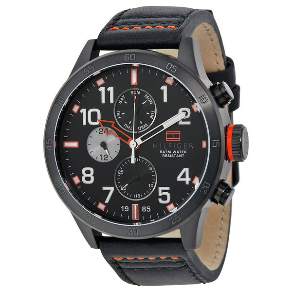 Tommy Hilfiger Multi-Function Black Dial Black Leather Men's Watch 1791136 - The Watches Men & CO