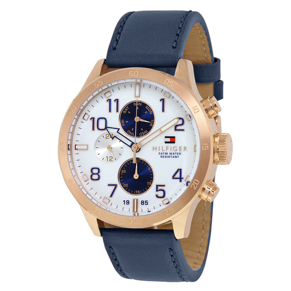 Tommy Hilfiger Multi-Function White Dial Blue Leather Strap Men's Watch 1791139 - The Watches Men & CO