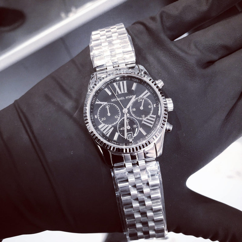 Michael Kors Chronograph Black Dial Silver Unisex Watch MK5708 - The Watches Men & CO #4