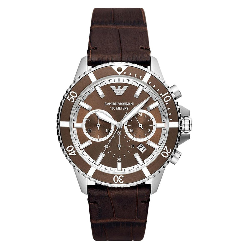 Emporio Armani Chronograph Brown Leather Men's Watch  AR11486 - The Watches Men & CO