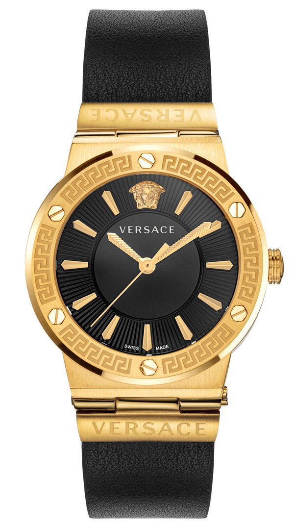 Versace Greca Gold Black Leather Women's Watch  VEVH00320 - The Watches Men & CO