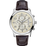 Guess Exec Cream Dial Leather Strap Men's Watch  W0076G2 - The Watches Men & CO