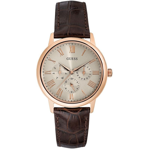 Guess Cream Dial Leather Strap Watch  W0496G1 - The Watches Men & CO