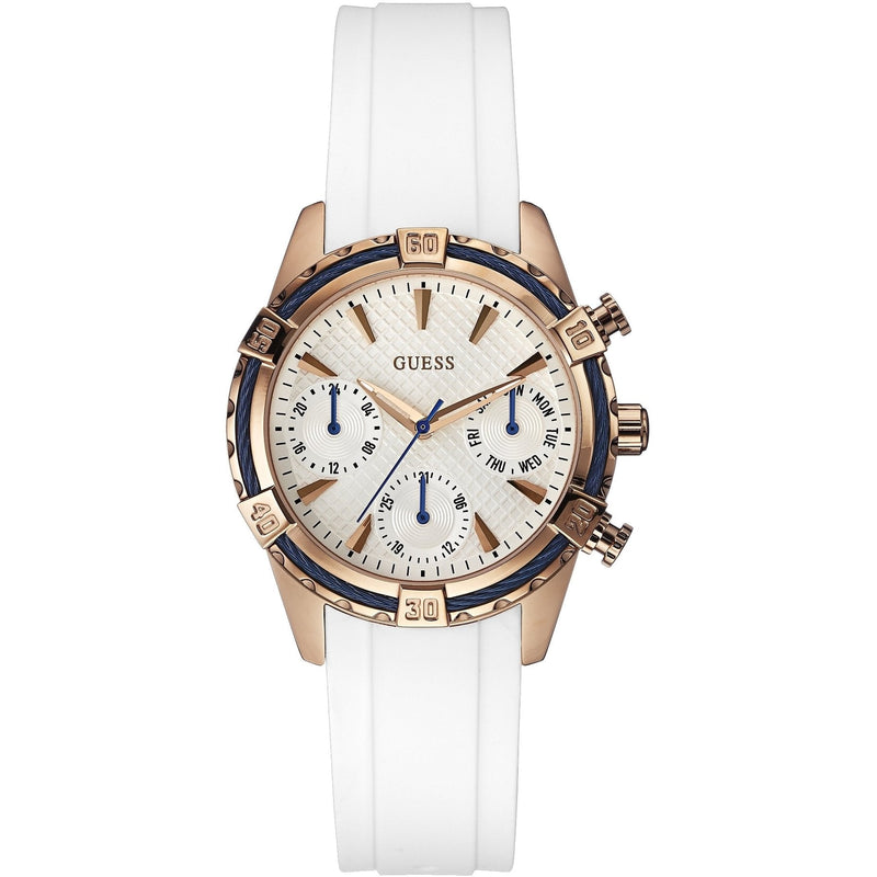 Guess White Dial Rubber Strap Ladies Watch #W0562L1 - The Watches Men & CO