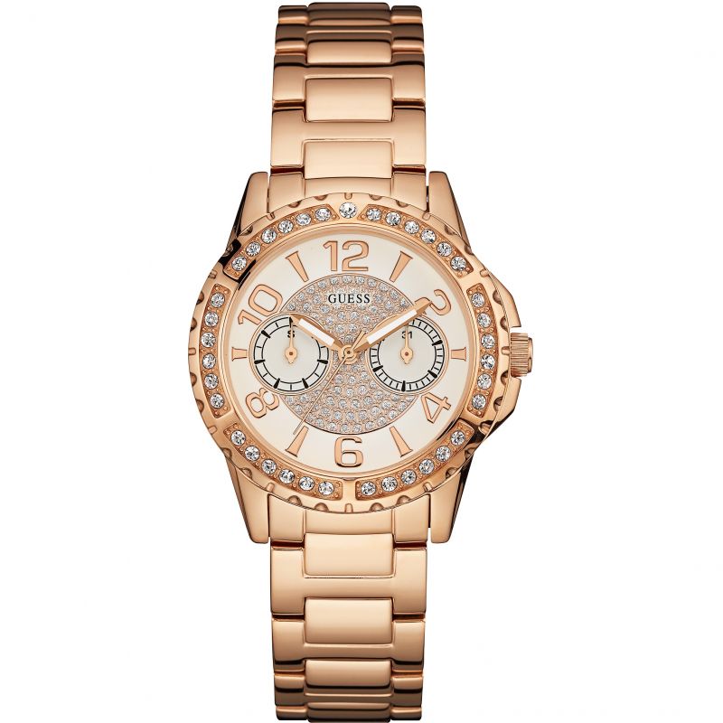 Guess Diamond Rose Gold Ladies Watch  W0705L3 - The Watches Men & CO
