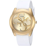 Guess Women's Gold Dial White Silicone Band Women's Watch  W0911L7 - The Watches Men & CO
