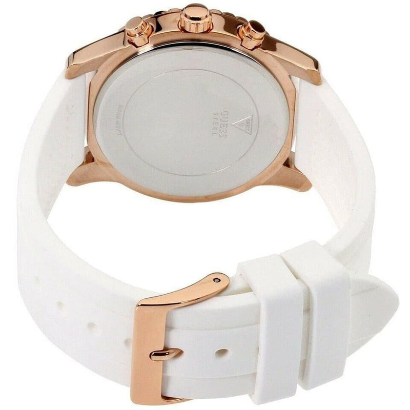 Guess Solar Rose Gold White Dial White Rubber Strap Women's Watch W1135L1 - The Watches Men & CO #3